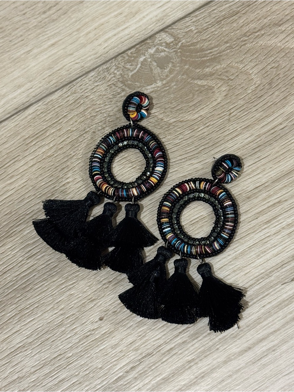 Black Multicolor Tassel Earrings